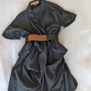 MARNI Short-sleeve Navy Open Pleated Trench Coat with Elastic Belt - Size 38 / M